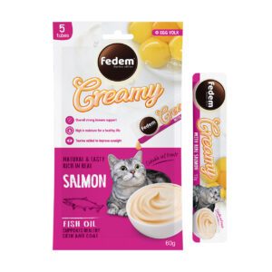 Fedem Cat Creamy Treats ? Salmon Flavour with Egg Yolk 60gx5 pcs (box contain 12pcs)