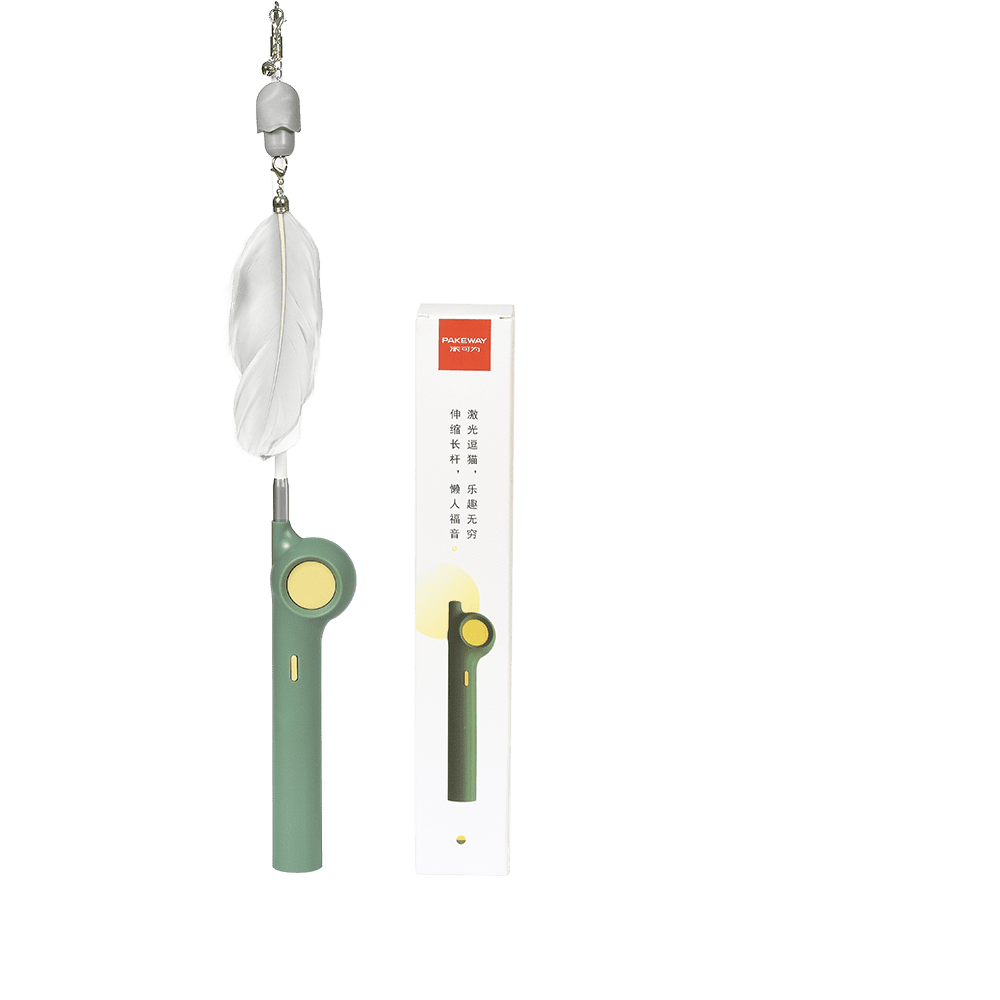 Pakeway Lucky retractable wand Cat Teaser with Led lamp & Feather
