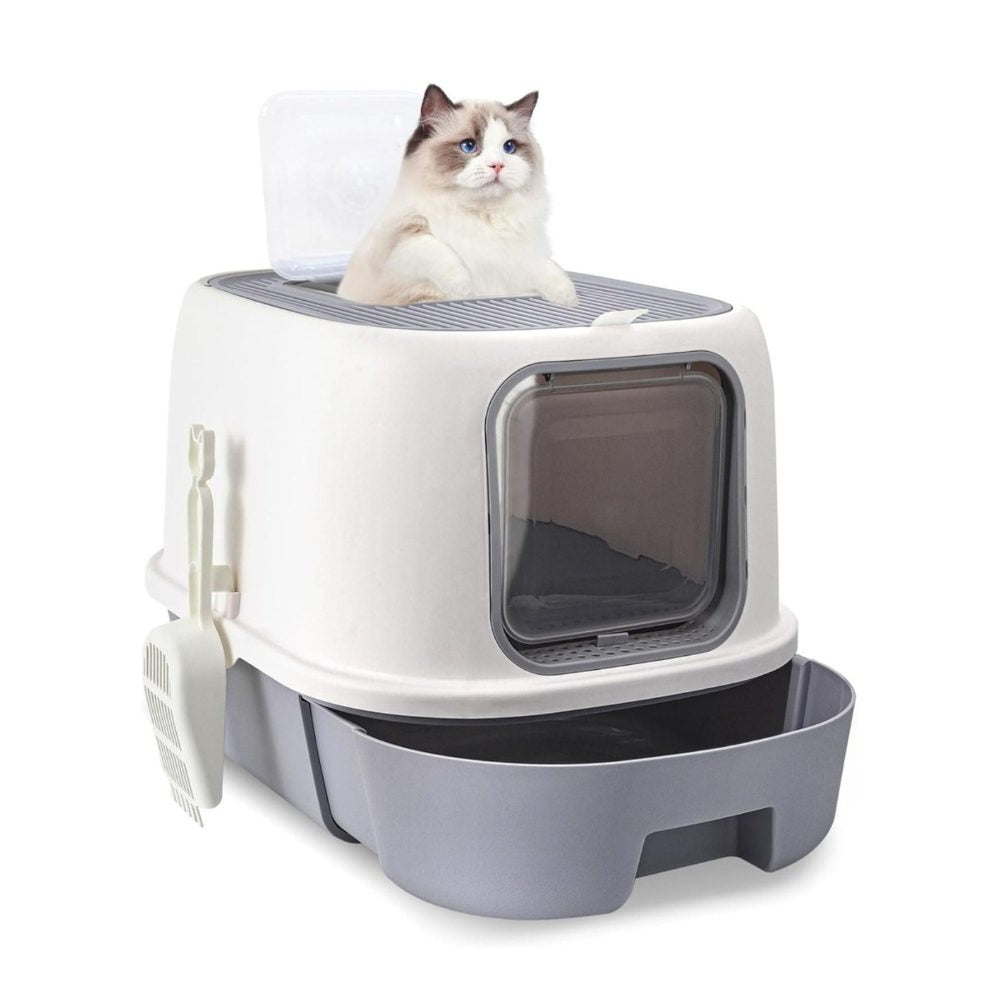 Cozy Paws Flip Top Jumbo Cat Litter Box With Scoop-52*32*40cm-Grey