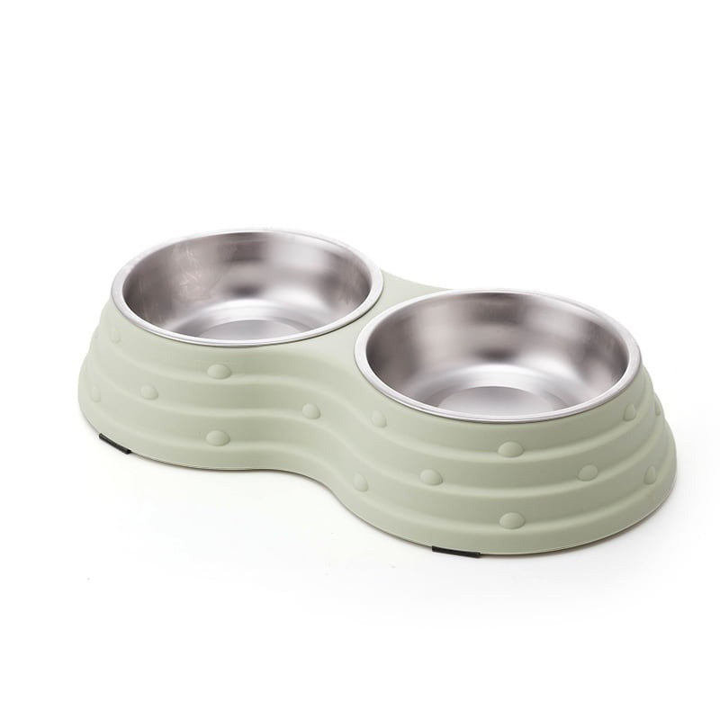 Double Dining Pet Feedrer With Stainless Steel Bowl & Non Slip Rubber Bottom-(Green)-41.5*22*7Cm