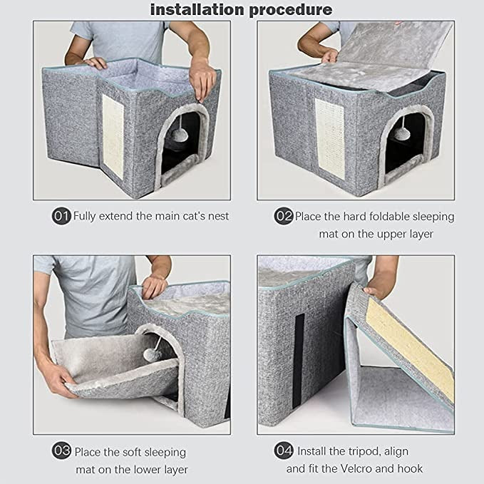 Cat House& Bed With Nylon Fabric Pp Plate Non-Woven Fabric Plush, Mat Sponge ,Sisal Cloth-68.5*44*34.5