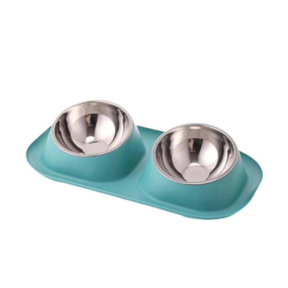 Cozy Paws Elevated Dual Pet Bowl with Stainless Steel Bowl – 40×22×9cm (Green)