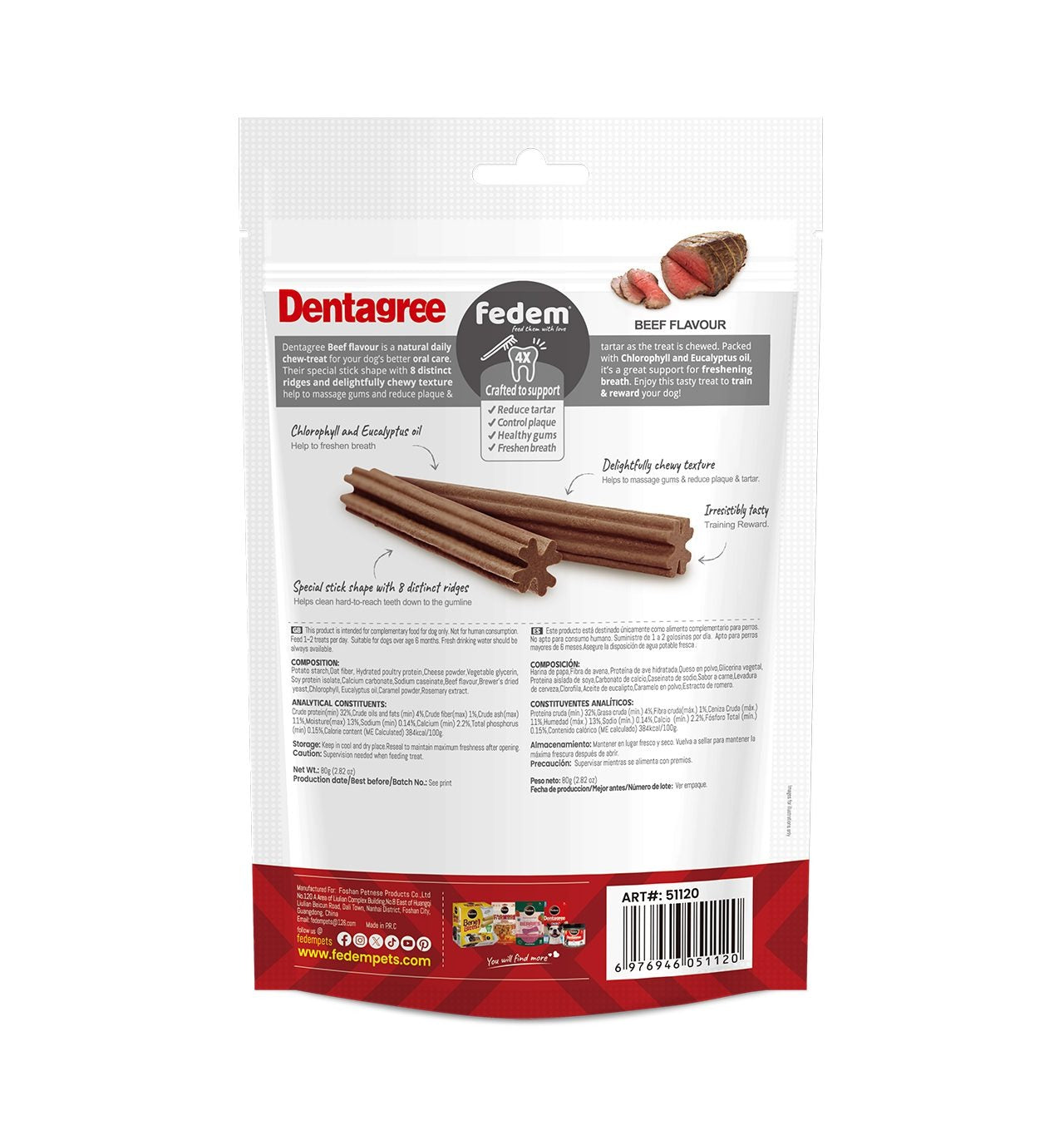 Fedem Dentagree Regular Dental Stix for Dogs ?Beef Flavour 80g(8 pcs)