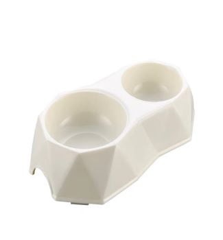Pets Club Diamond Shape Double Bowl 25.8*14.8*5Cm-White