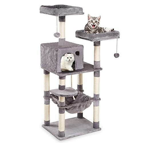 Cozy Paws Large Multi-Level Cat Tree for Indoor with Sisal Scratching Posts and Hammock - 55*45*143 Cm
