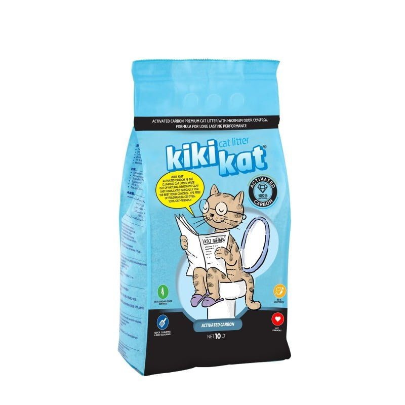 Kiki Kat White Bentonite Clumping Cat Litter – Activated Carbon – 10L (8.7 Kg)