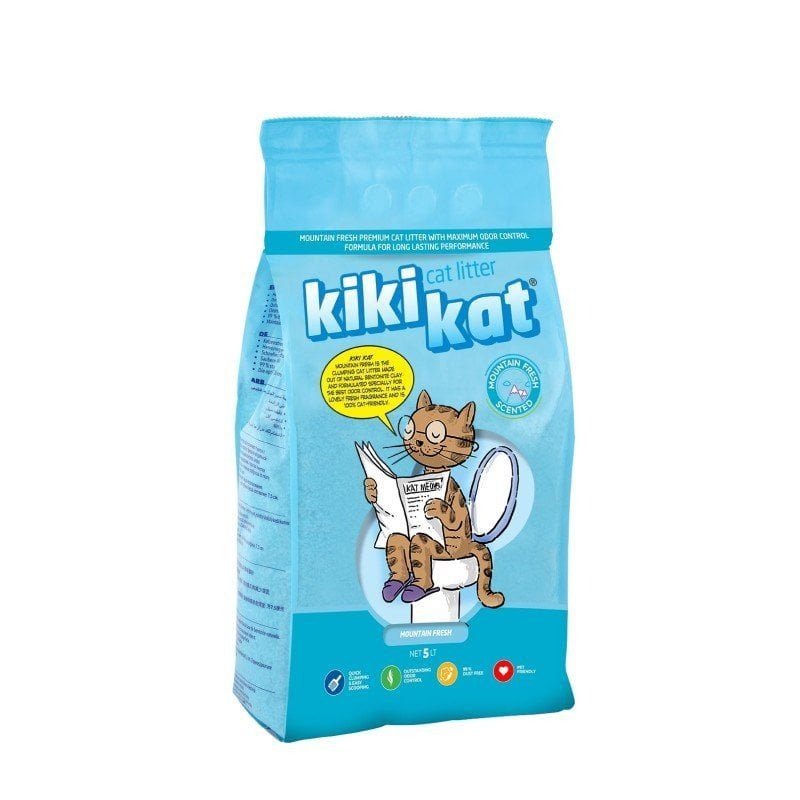 Kiki Kat White Bentonite Clumping Cat Litter – Mountain Fresh – 5L (4.35 Kg)