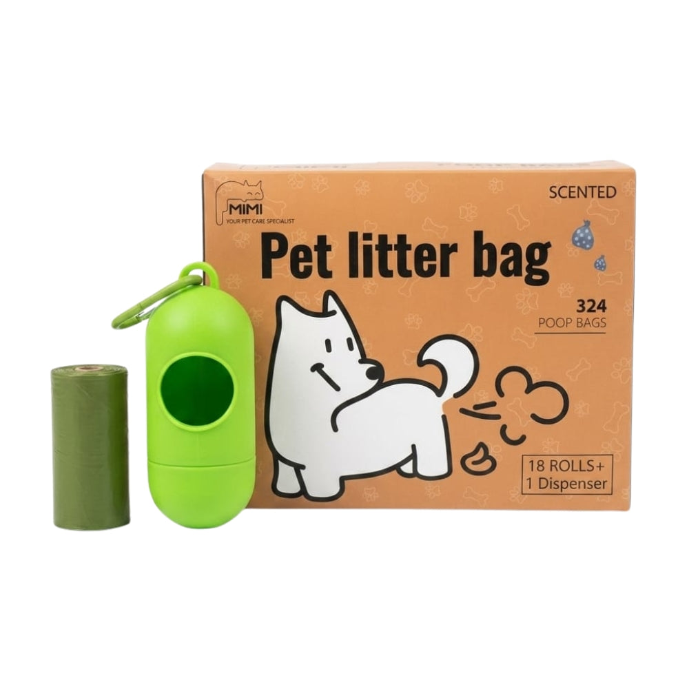 Mimi Eco-Friendly Degradable Dog Poop Bags ? 324 Bags (18 Rolls)with Dispenser