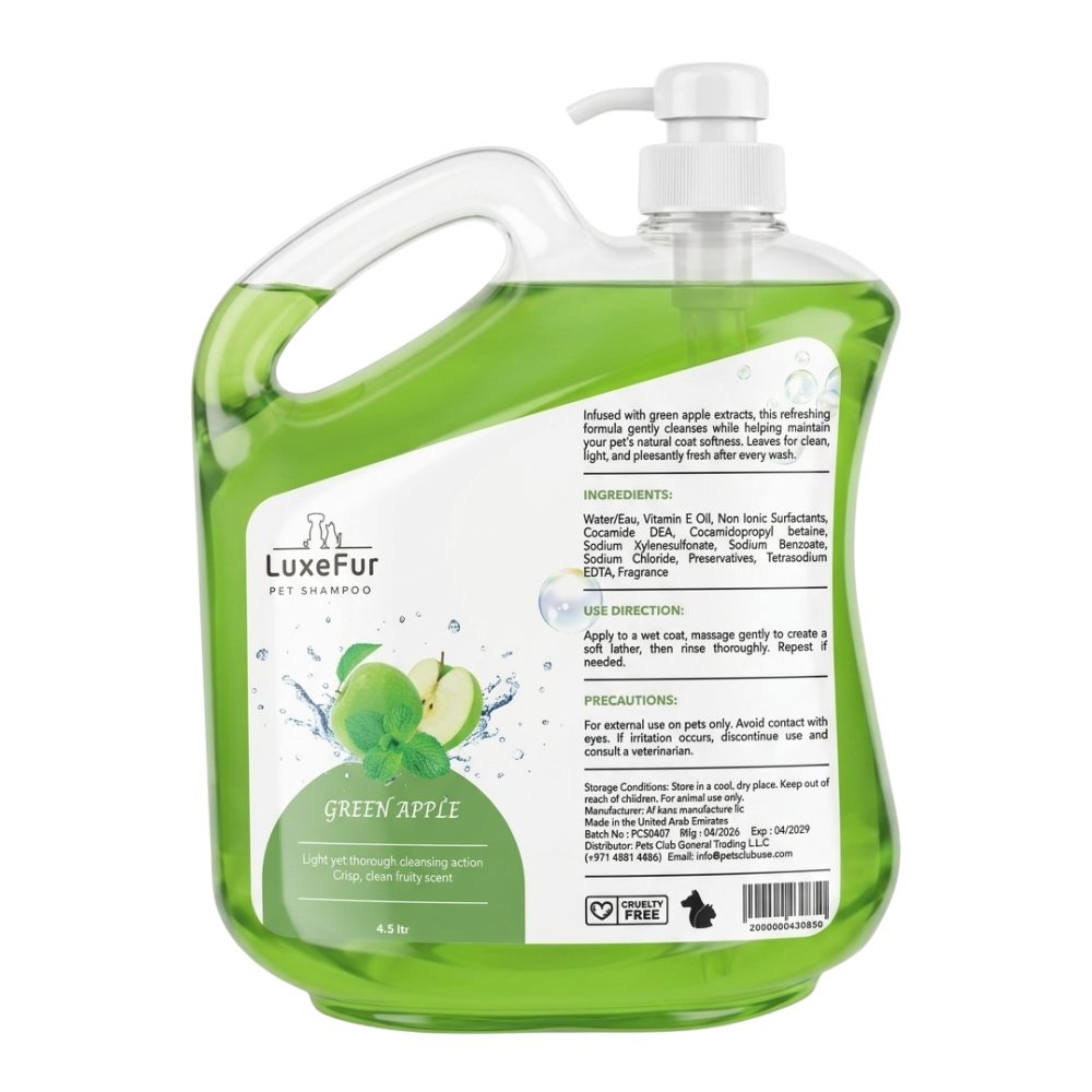 LuxeFur Luxury Pet Shampoo Gallon Green Apple - 4.5L