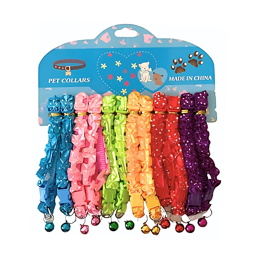 Cozy Paws Multicolor Adjustable Pet Collar with Bell ? 12 pcs Set