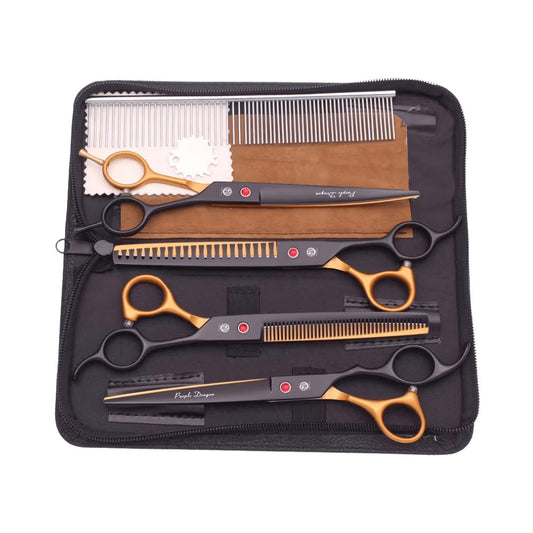 Purple Dragon Professional 5-in-1 Pet Grooming Scissor Set ? Japanese Steel (8 Inch)
