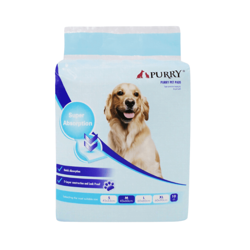Purry Pet Training Pads Quick Absorbent , Leak Proof And 5 Layer With Floor Sticker 45x60 Cm - 10Pcs