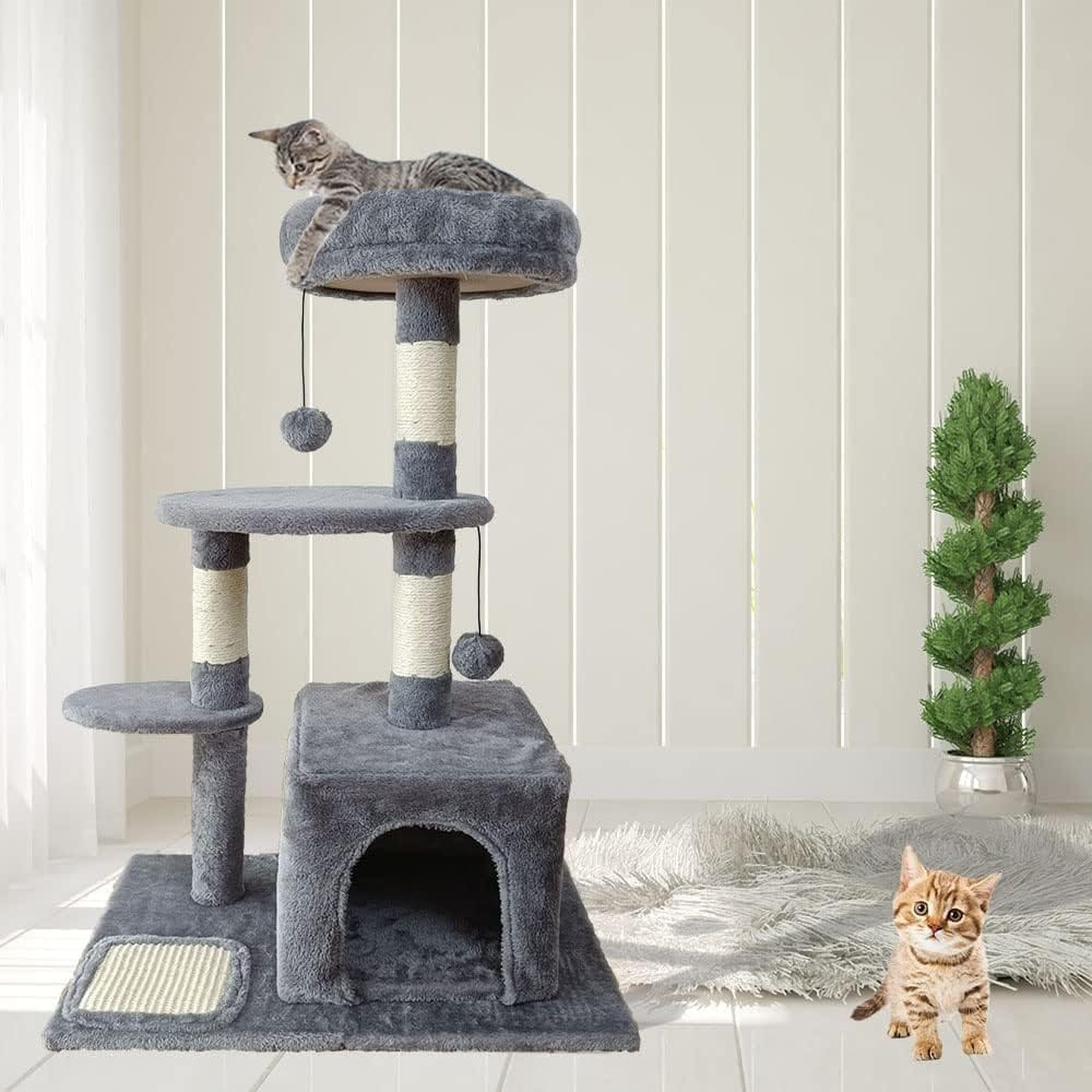 Cat Tree Tower 3 Layer With Sisal Scratching Post 60*40*85cm-Grey