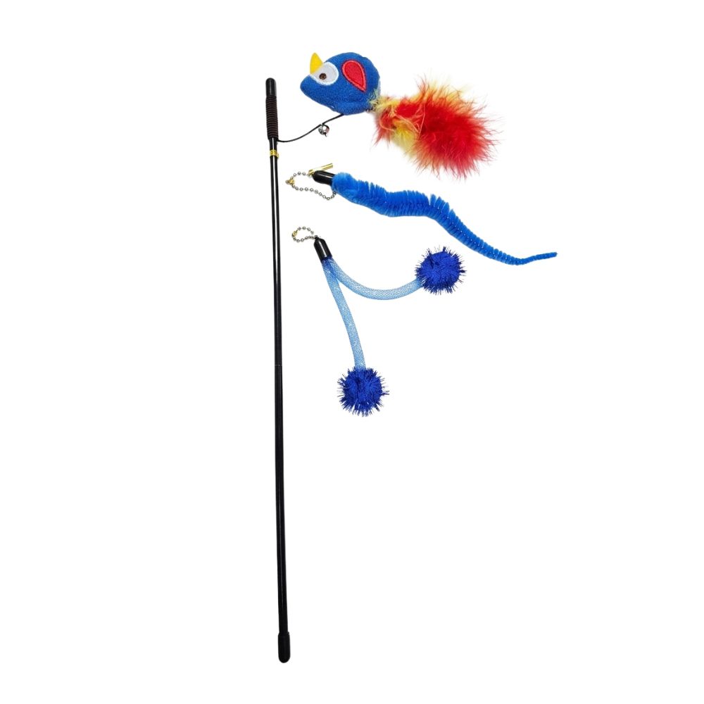 Cozy Paws 3-in-1 Cat Teaser Wand Toy with Bell ? Pack of 10