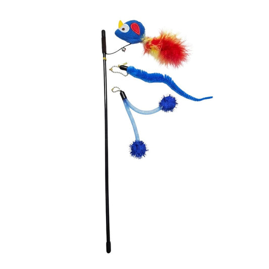 Cozy Paws 3-in-1 Cat Teaser Wand Toy with Bell ? Pack of 10