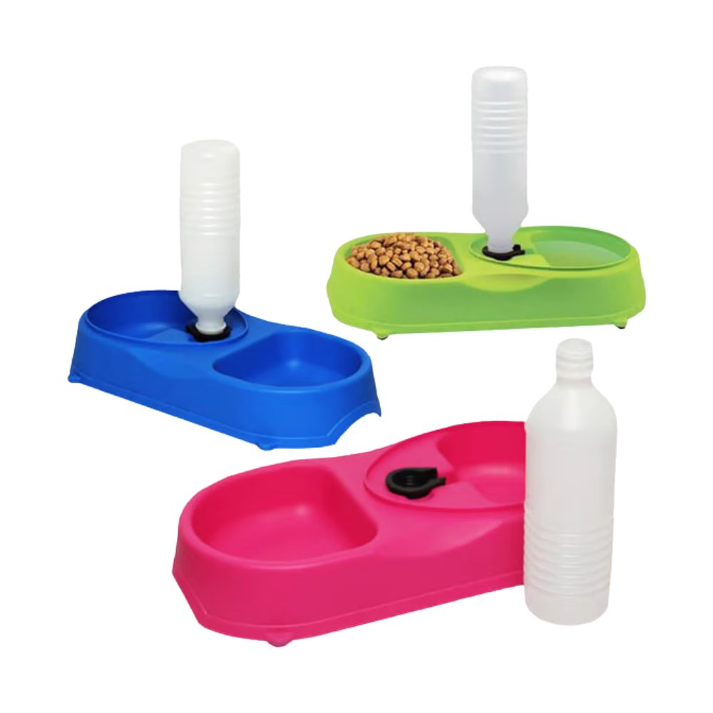 FinePet Food And Water Dispenser- 34.5*16.5*5.5cm-Mixed Colour