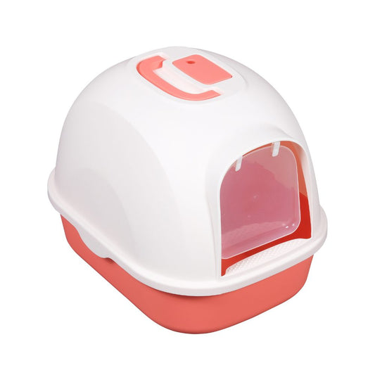 Cozy Paws Hooded Cat Litter Box with Swing Door & Handle ? 53?41?41 cm ? Coral Pink