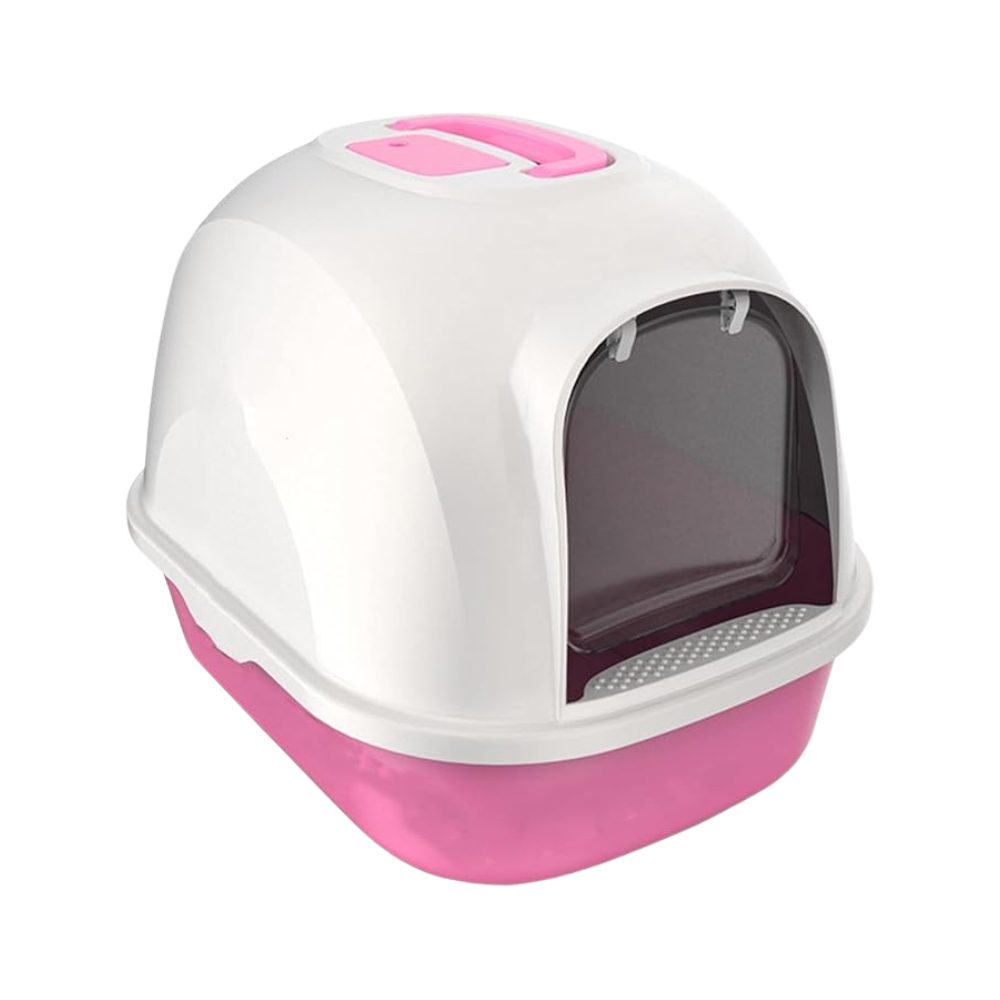 Cozy Paws Hooded Cat Litter Box with Swing Door & Handle ? 53?41?41 cm ? Pink