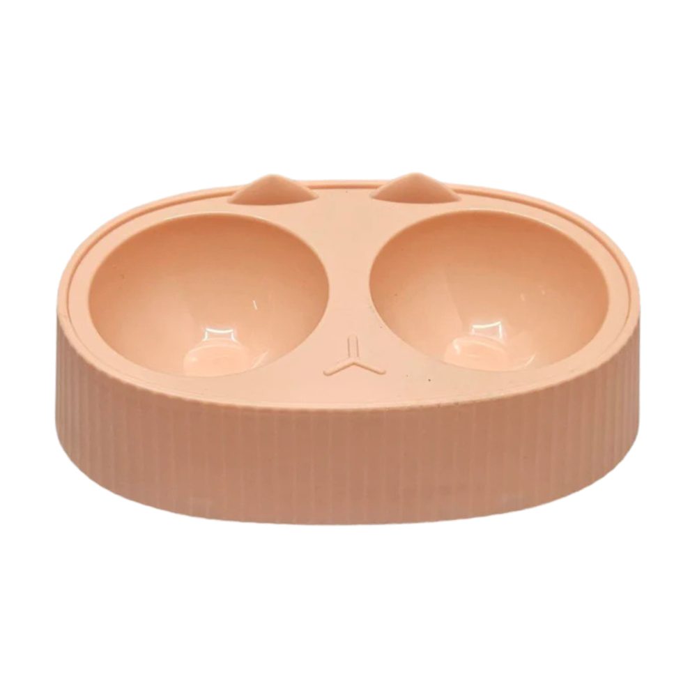 Cozy Paws Dual Feeding Bowl Plastic- 34x20x9cm-peach