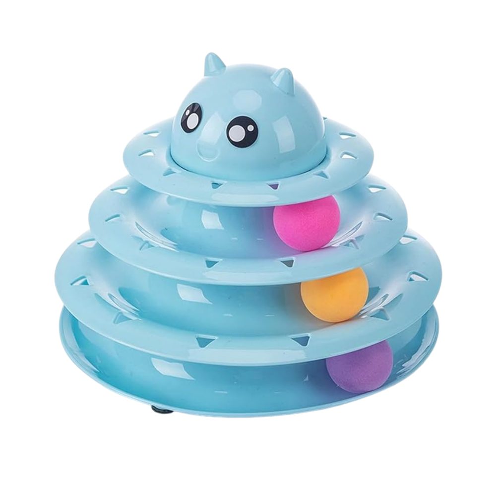 Cozy Paws Multi-Level Ball Track Cat Toy with Cartoon Face ? Mixed Colors