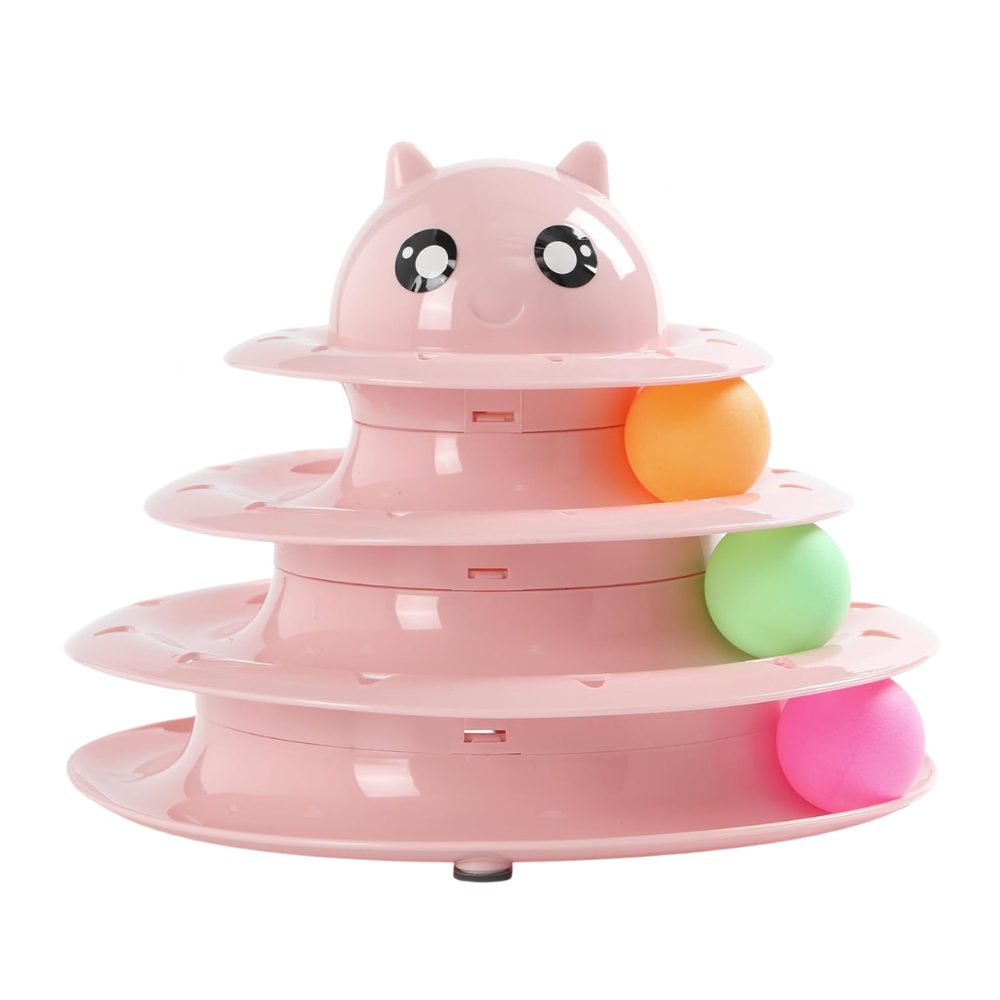 Cozy Paws Multi-Level Ball Track Cat Toy with Cartoon Face ? Mixed Colors