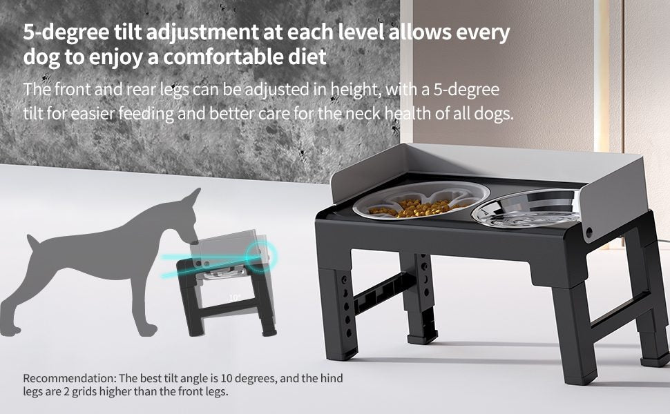 Pakeway Stainless Steel Elevated Double Dog Bowl-42.4*22.8*22 Cm - Black