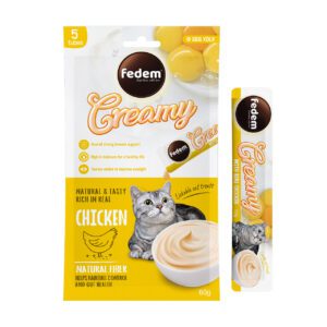 Fedem Cat Creamy Treats ? Chicken Flavour with Egg Yolk 60gx5pcs (box contain 12pcs)