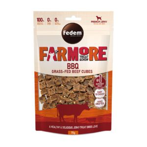 Fedem Farmore Jerky for Dogs ? BBQ Grass-Fed Beef Cubes 75g