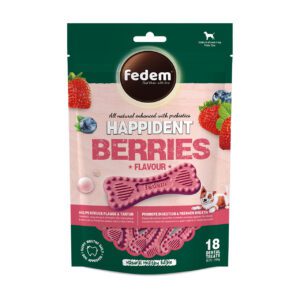 Fedem Happident Petite Dog Treats ? Berries Flavour 144g (18 pcs)