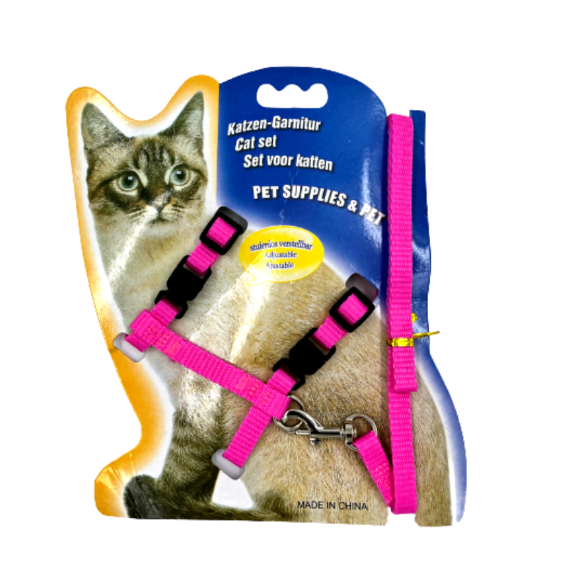 Cozy Paws Adjustable Cat Harness With Leash -pink