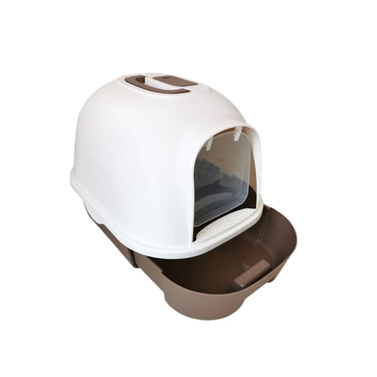 Cozy Paws Semi-Automatic Hooded Cat Litter Box With Handle Detachable Flip Cat Litter Boxes -Size - 53*41*41 Cm -  Coffee Color