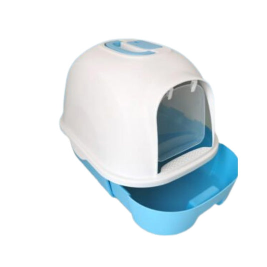 Cozy Paws Semi-Automatic Hooded Cat Litter Box With Handle Detachable Flip Cat Litter Boxes -Size - 53*41*41 Cm -  Blue Color