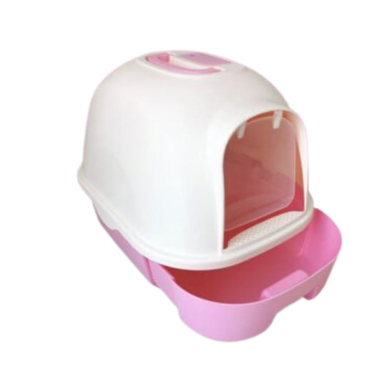 Cozy Paws Semi-Automatic Hooded Cat Litter Box With Handle Detachable Flip Cat Litter Boxes -Size - 53*41*41 Cm -  Pink Color