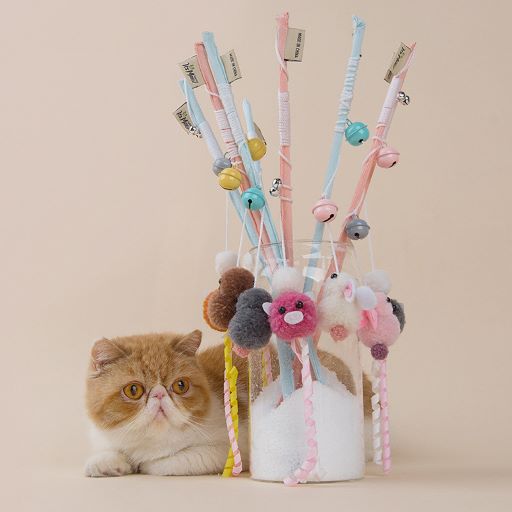Its Meow Wood Stick With Cute Cotton Toys For Cat,Size: 40Cm