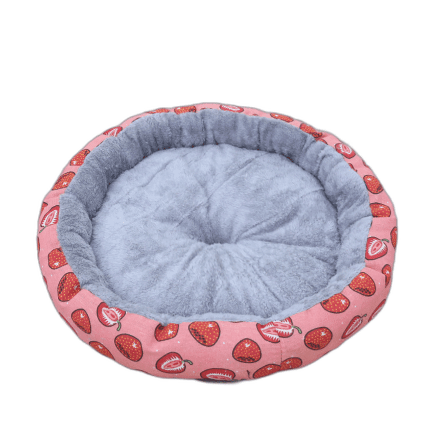 Coco Kindi Soft Round Shaped Fur Bed-Strawberry