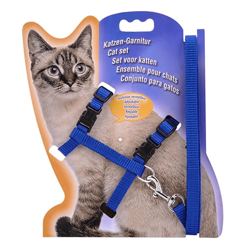 Cozy Paws Adjustable Cat Harness With Leash - Blue