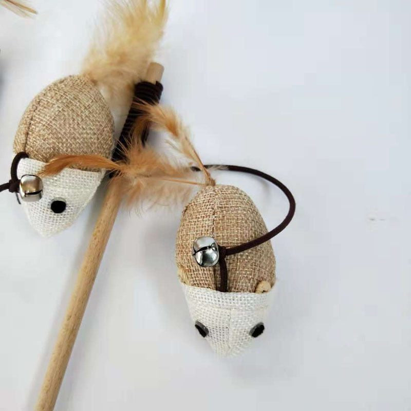 Its Meow With Bell & Feather Tail Cat Wand In Wooden Stick - 50Cm