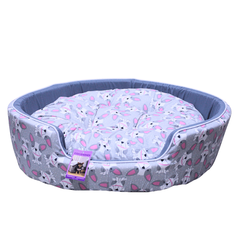 Coco Kindi Grey Dog Pattern Washable Round Cotton Dog Bed