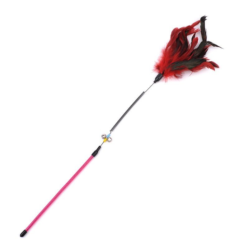 Its Meow Feather Teaser Spring Stick Cat Toy With Bell - 57Cm (Mixed Colors )