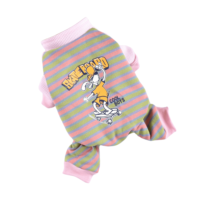 Hong Pet Striped Paneled Skateboard-Print Four-Legged Sweatshirt - Pink