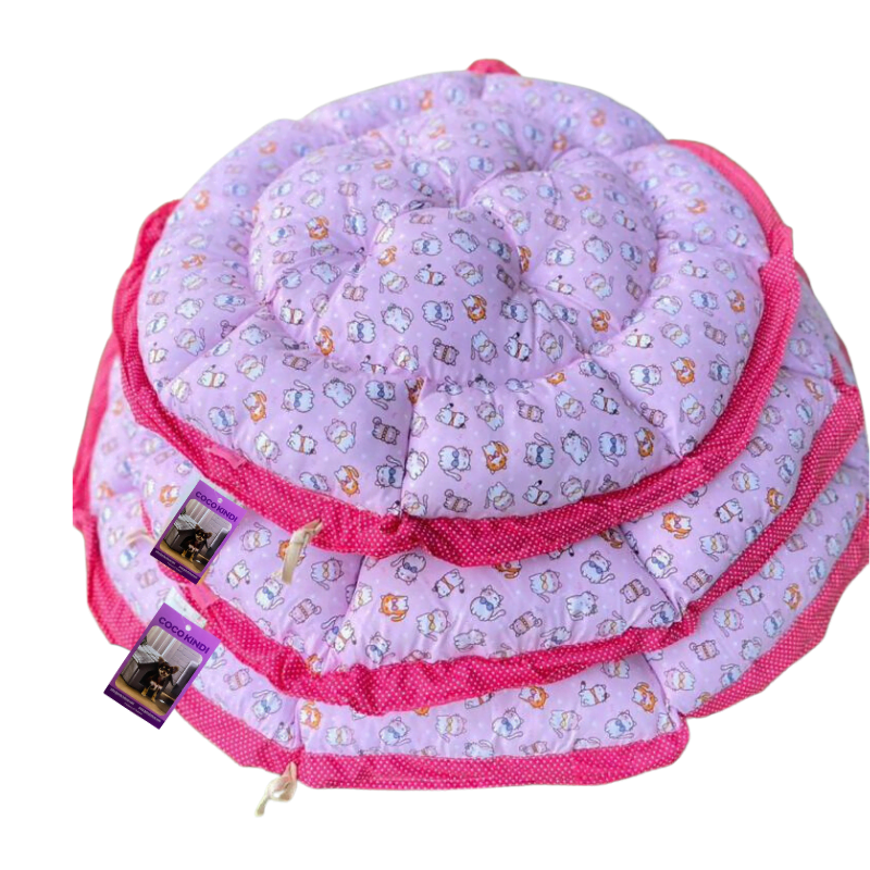 Coco Kindi Pink Color Cat Pattern  Washable Pumpkin Cotton Bed With Heart Shape Toy