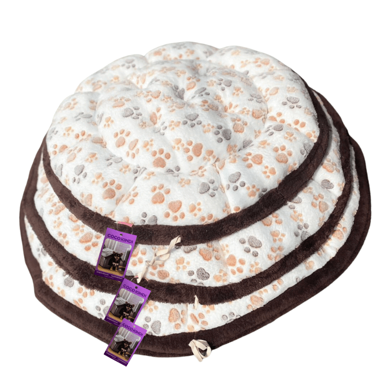 Coco Kindi Paw Printed Cream Color Washable Pumpkin Fur Bed With Heart Shape Toy