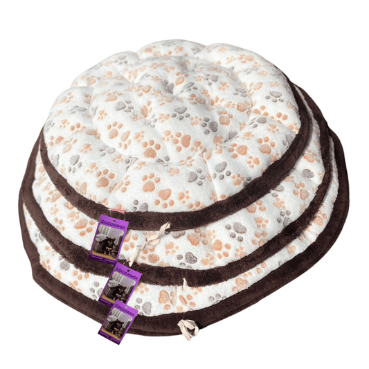 Coco Kindi Paw Printed Cream Color Washable Pumpkin Fur Bed With Heart Shape Toy