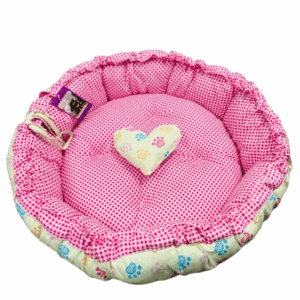 Coco Kindi Paw Printed Cream Color Washable Pumpkin Cotton Bed With Heart Shape Toy