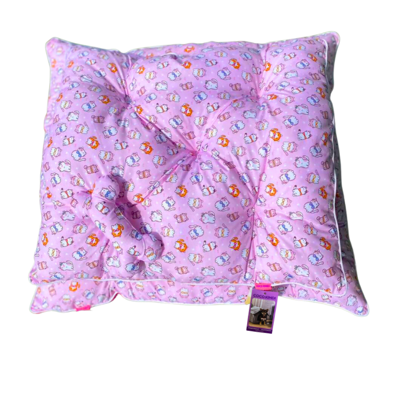 Coco Kindi Pink Color Cat Pattern Cushion With Bone Washable Cotton Bed