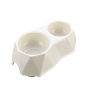Pets Club Diamond Shape Double Bowl 25.8*14.8*5Cm-White