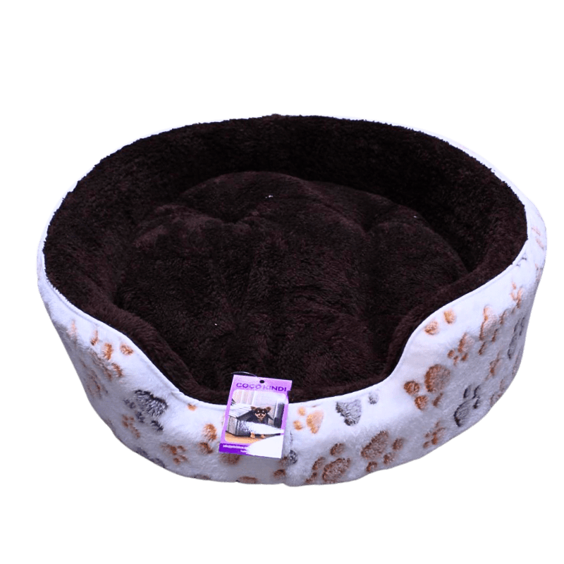 Coco Kindi Paw Print Cream Color Washable Round Fur Bed