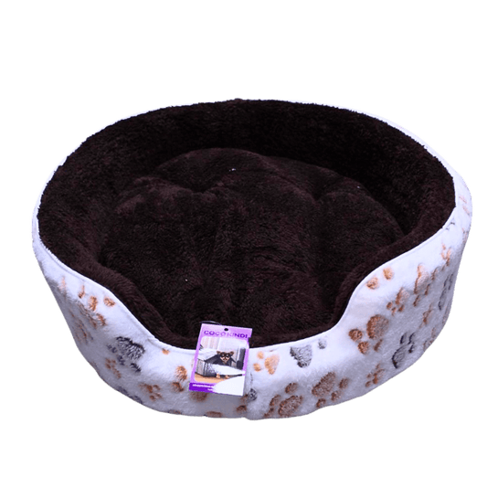 Coco Kindi Paw Print Cream Color Washable Round Fur Bed