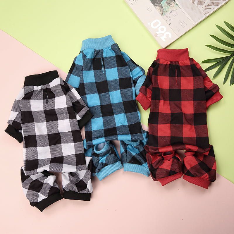 Pets Club Check Pattern  Soft Jumpsuit Sleepwear For Dogs