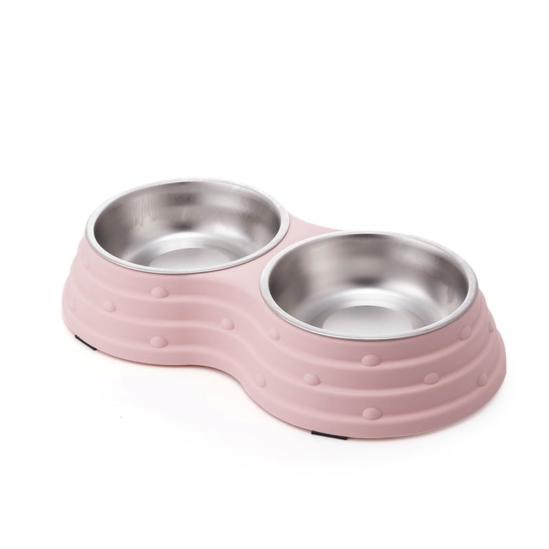 Double Dining Pet Feedrer With Stainless Steel Bowl & Non Slip Rubber Bottom 25.5*14*5Cm